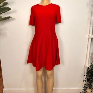 H&M Red Knit Fit Flare Sweater Dress Sz M Short Sleeves HM H & M